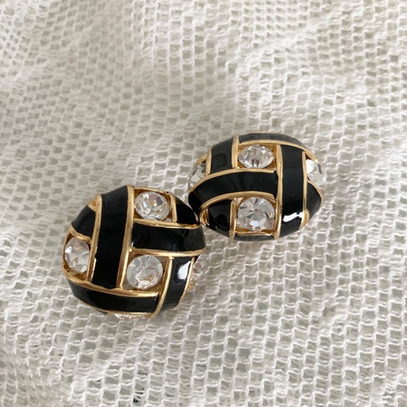Vintage Vendome Black Enamel and Crystal Earrings - Picture 3 of 5